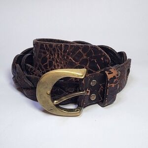 J&M Davidson Distressed Brown Leather Plaited Braided Belt Crackle Sz. M